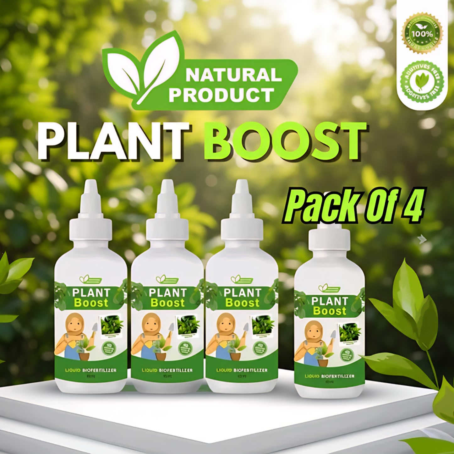 Organic Plant Boost – Liquid Biofertilizer for All Plants and Crops. (Pack of 4)